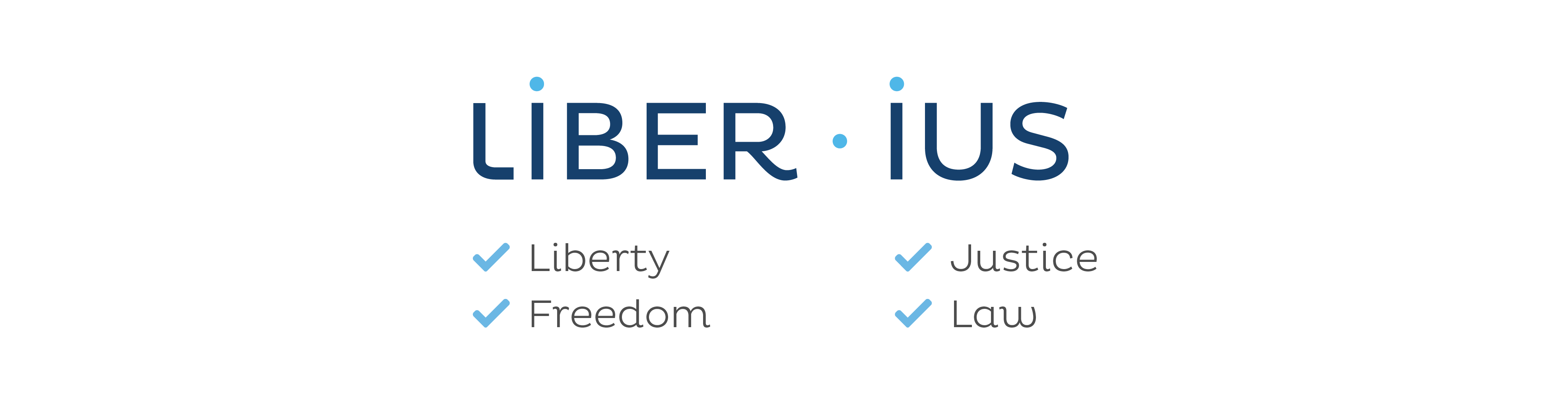 The liber.ius logo with a bulletlist beneath it with the values of the company displayed